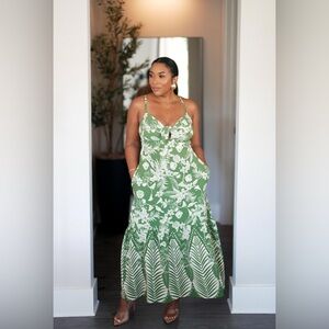 Green Floral Tie-Front Maxi Dress | Size Medium